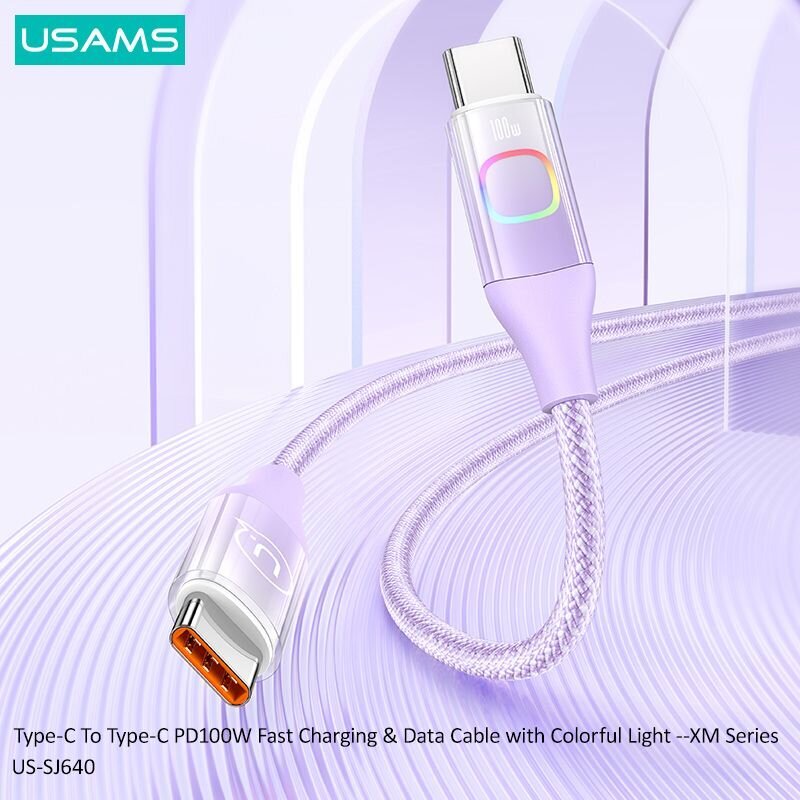 Usams XM Series 100W PD type-C to type-C 1.2m, must hind ja info | Mobiiltelefonide kaablid | kaup24.ee