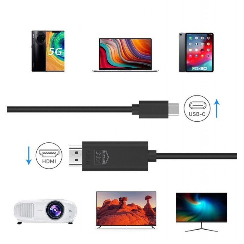 USB-C/HDMI, 1.8 m hind ja info | Kaablid ja juhtmed | kaup24.ee