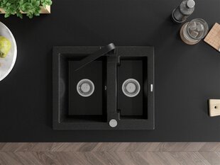 Granitinė virtuvinė plautuvė Mexen Carlos su maišytuvu ir sifonu, Metallic black/silver+Black цена и информация | Раковины на кухню | kaup24.ee