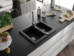 Granitinė virtuvinė plautuvė Mexen Carlos su maišytuvu ir sifonu, Metallic black/silver+Chrome цена и информация | Раковины на кухню | kaup24.ee