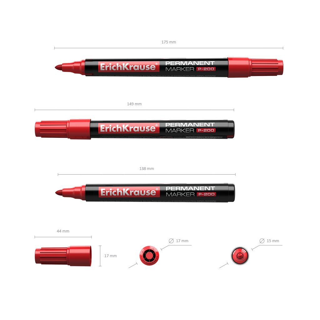 Püsimarker P-200, ErichKrause, 0,8-2,2mm, punane ots. hind ja info | Kirjutusvahendid | kaup24.ee