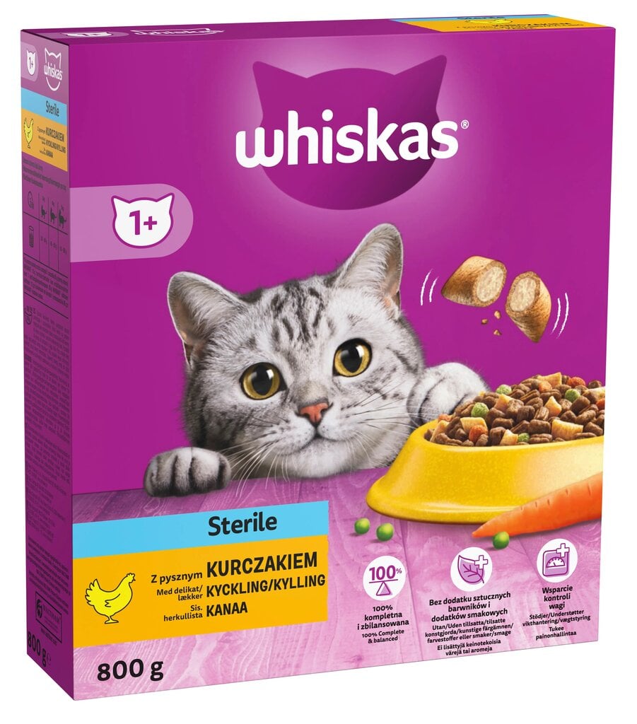 Whiskas Sterile kanaga steriliseeritud kassidele, 5x800g hind ja info | Kuivtoit kassidele | kaup24.ee