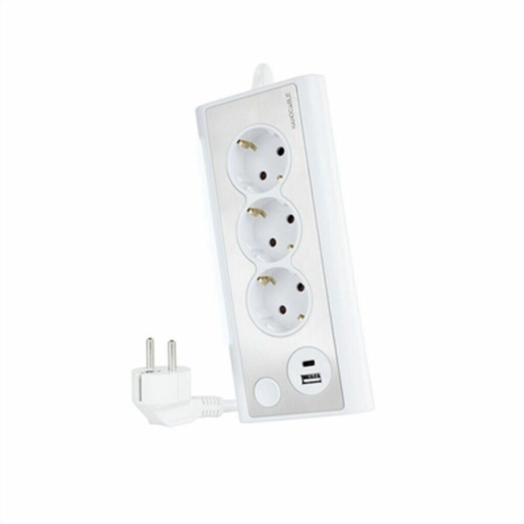 Schuko Multiadapter 3 Pistikule NANOCABLE 10.37.0013-W USB x 2 hind ja info | Pikendusjuhtmed, kaablid | kaup24.ee