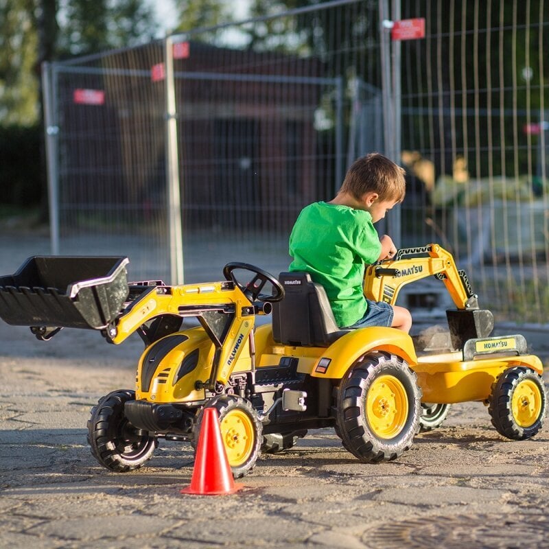 Traktor koos haagisega Komatsu Falk, kollane цена и информация | Poiste mänguasjad | kaup24.ee