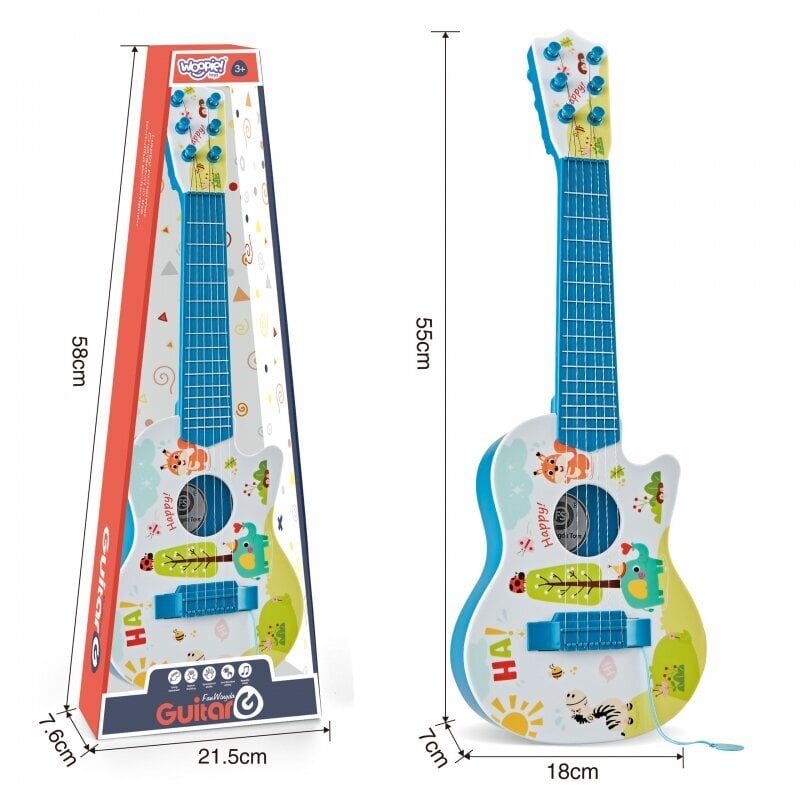 Laste akustiline kitarr Woopie, 55 cm, sinine цена и информация | Arendavad mänguasjad | kaup24.ee