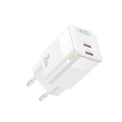 XO wall charger CE07 PD 35W 2x USB-C white + USB-C - Lightning cable цена и информация | Адаптер Aten Video Splitter 2 port 450MHz | kaup24.ee