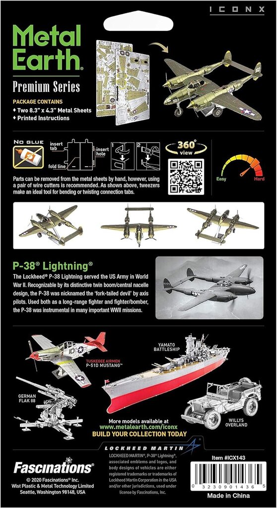 3D pusle Metal Earth P-38 Lightning цена и информация | Pusled | kaup24.ee