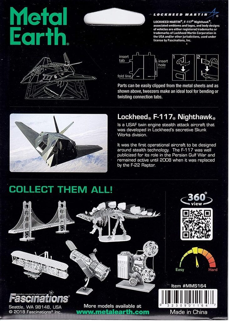 3D pusle Metal Earth F-117 Nighthawk цена и информация | Pusled | kaup24.ee