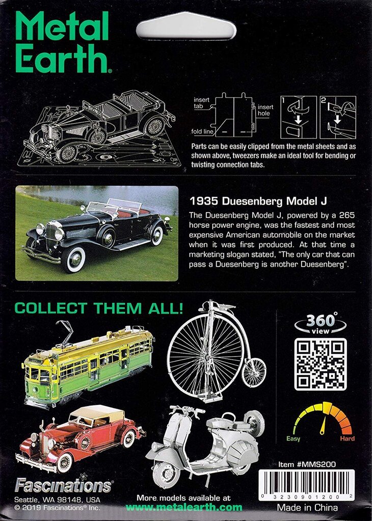 3D pusle Metal Earth 1935 Duesenberg Model J цена и информация | Klotsid ja konstruktorid | kaup24.ee