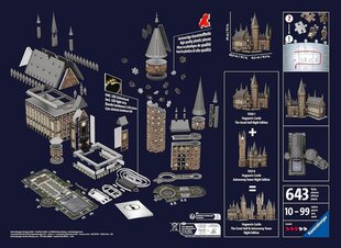 Ravensburger 11550 3D Пазл на 643 эл.  Hogwarts Castle - Night Edition цена и информация | Пазлы | kaup24.ee