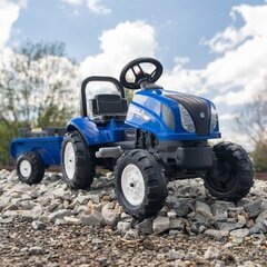 Большой трактор New Holland Falk с прицепом, синий цена и информация | Игрушки для мальчиков | kaup24.ee