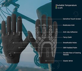 Велосипедные перчатки унисекс Rockbros, L, черные цена и информация | Велосипедные перчатки | kaup24.ee