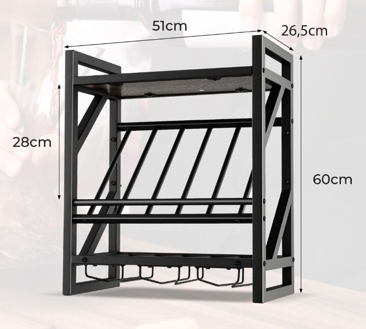 Costway seinariiul veini ja klaaside jaoks, must цена и информация | Riiulid | kaup24.ee