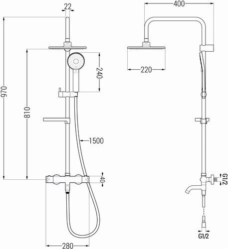 Dušisüsteem termostaadiga Mexen KX40, Black hind ja info | Komplektid ja dušipaneelid | kaup24.ee