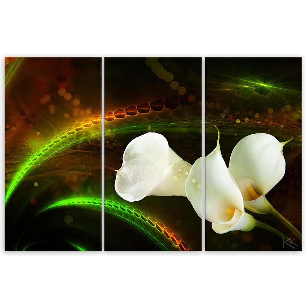 Kolmeosaline reproduktsioon, valge lill цена и информация | Seinapildid | kaup24.ee