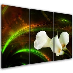 Kolmeosaline reproduktsioon, valge lill цена и информация | Настенные деревянные декорации | kaup24.ee