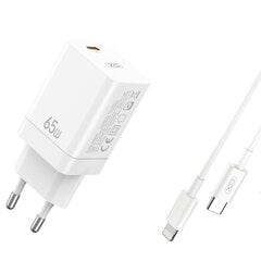 XO CE10 Зарядное устройство PD / 65 Вт / 1x USB-C / USB-C кабель Lightning цена и информация | Зарядные устройства для телефонов | kaup24.ee