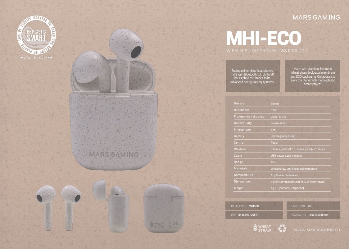 Mars Gaming MHI-ECO Environmentally Friendly Wireless TWS Headset hind ja info | Käed-vabad seadmed | kaup24.ee