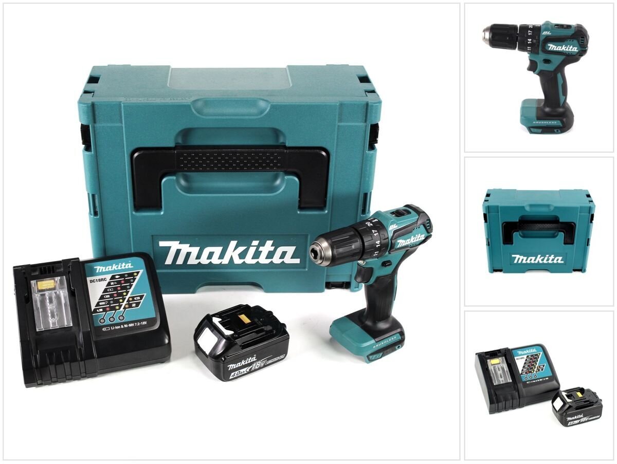 Akulööktrell Makita DHP 483 RM1J 18V 40Nm Makpac + 1x 4,0 Ah aku + laadija hind ja info | Akutrellid, kruvikeerajad | kaup24.ee