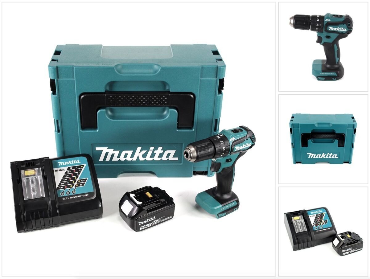 Akulööktrell Makita DHP 483 RT1J 18V 40Nm Makpac + 1x 5,0 Ah aku + laadija hind ja info | Akutrellid ja akukruvikeerajad | kaup24.ee