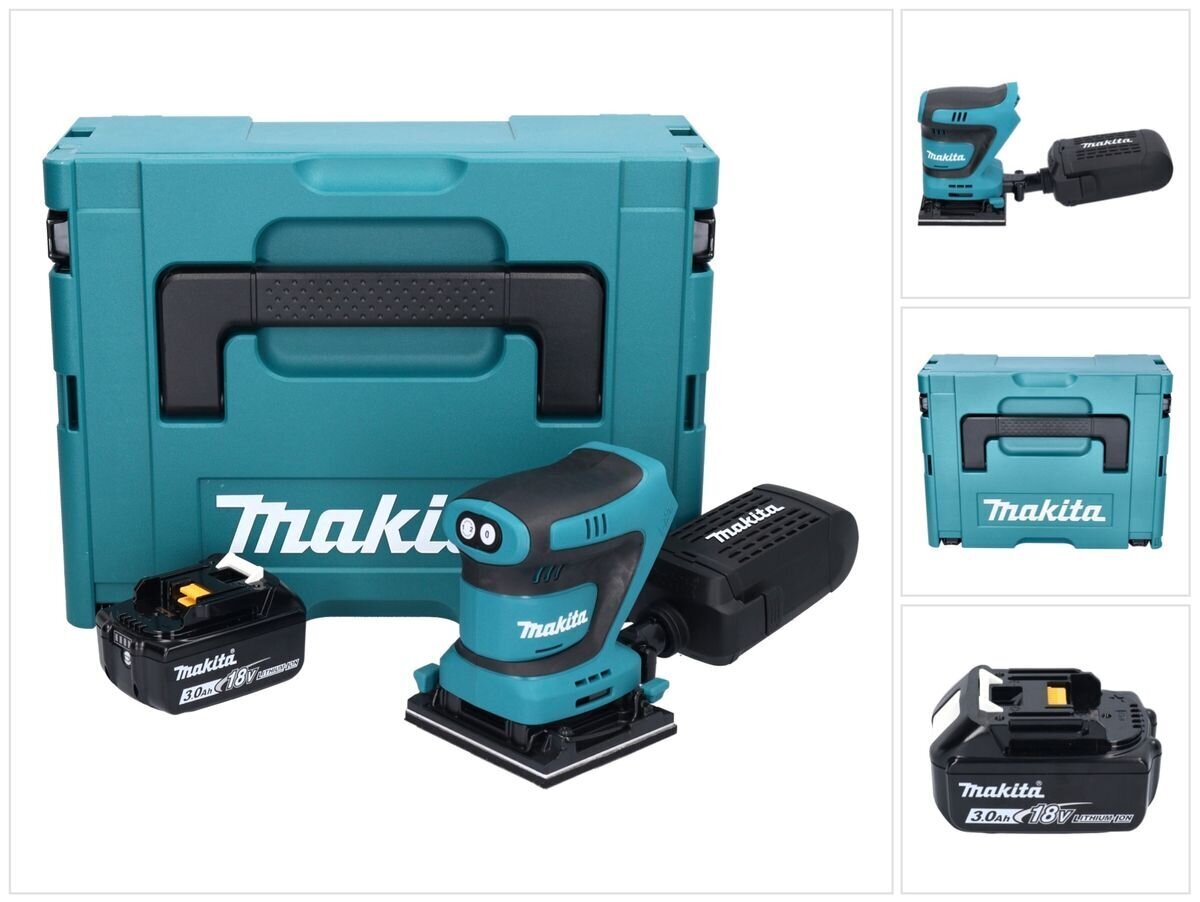 Juhtmeta orbitaallihvmasin Makita DBO 480 F1J 18 V 112 x 102 mm + 1x aku 3,0 Ah + Makpac - ilma laadijata цена и информация | Lihvmasinad ja ketaslõikurid | kaup24.ee