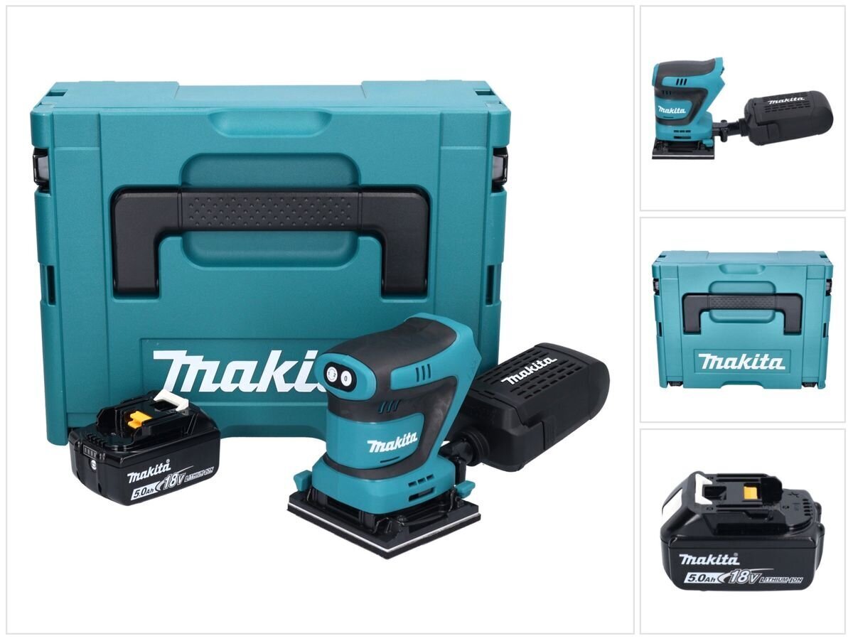 Juhtmeta orbitaallihvmasin Makita DBO 480 T1J 18 V 112 x 102 mm + 1x aku 5,0 Ah + Makpac - ilma laadijata цена и информация | Lihvmasinad ja ketaslõikurid | kaup24.ee