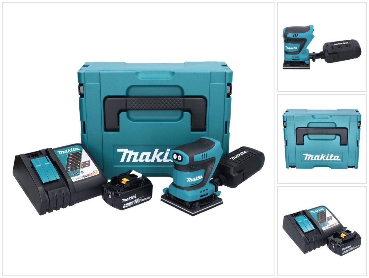 Juhtmeta orbitaallihvmasin Makita DBO 480 RT1J 18 V 112 x 102 mm + 1x aku 5,0 Ah + laadija + Makpac цена и информация | Lihvmasinad ja ketaslõikurid | kaup24.ee