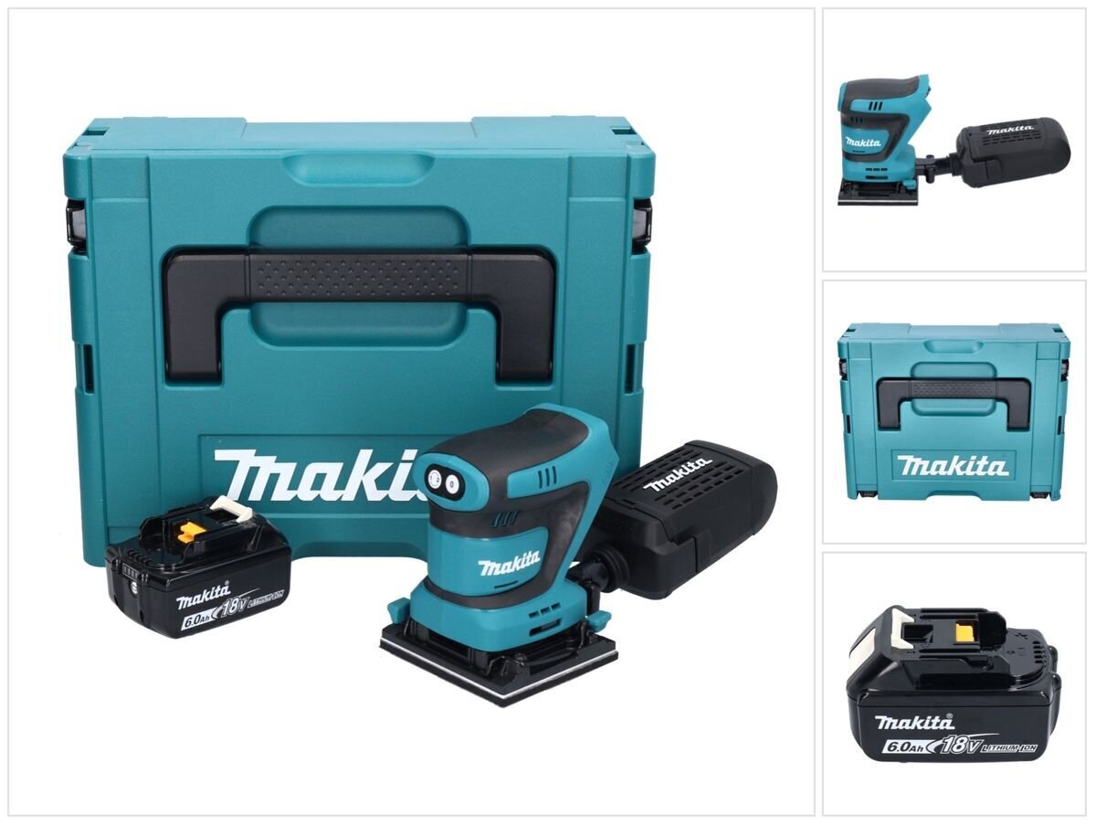 Juhtmeta orbitaallihvija Makita DBO 480 G1J 18 V 112 x 102 mm + 1x aku 6,0 Ah + Makpac - ilma laadijata цена и информация | Lihvmasinad ja ketaslõikurid | kaup24.ee