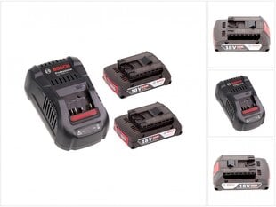 Зарядный набор Bosch с 2 аккумуляторами GBA 2 Ач и зарядным устройством GAL 1880 CV на 14,4–18 В цена и информация | Шуруповерты, дрели | kaup24.ee