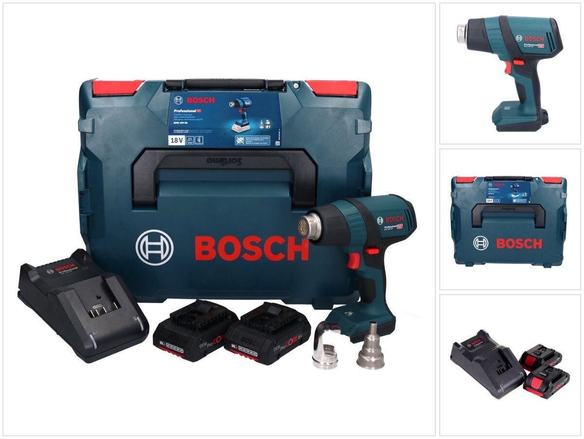 Professionaalne juhtmeta kuumaõhupuhur Bosch GHG 18V-50 18 V 300° C / 500° C + 2x ProCORE aku 4,0 Ah + laadija + L-Boxx цена и информация | Kuumaõhupuhurid | kaup24.ee