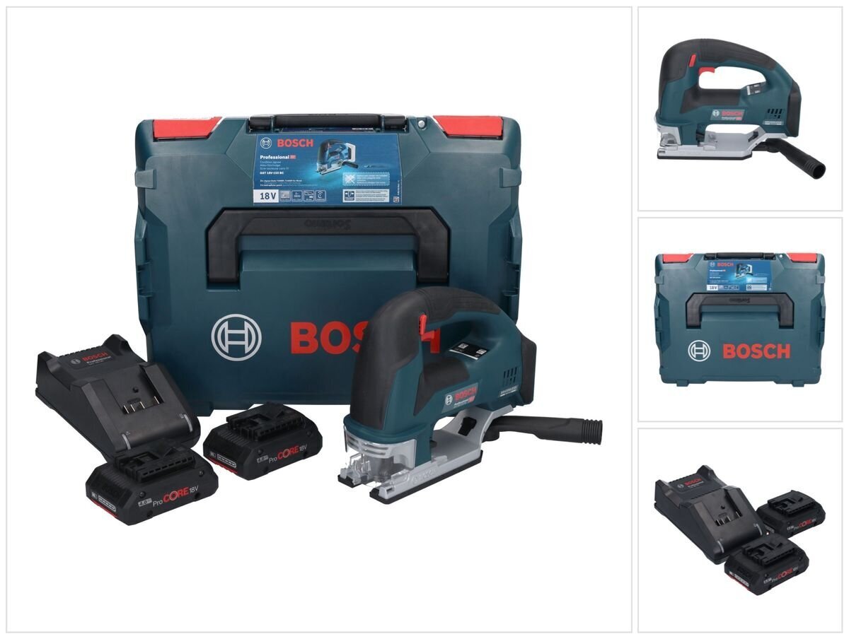 Akupusle Bosch GST 18V-155 BC 18 V 135 mm (06015B1002) + 2x ProCORE aku 4,0 Ah + laadija + L-Boxx hind ja info | Elektrilised saed, mootorsaed ja tarvikud | kaup24.ee