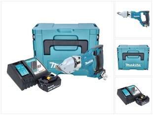 Аккумуляторные ножницы по металлу Makita DJS 200 RT1J 18 В 2,0 мм + 1х аккумулятор 5,0 Ач + устройство для зарядки + Makpac цена и информация | Пилы, циркулярные станки | kaup24.ee