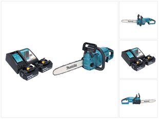 Аккумуляторная бензопила Makita DUC 357 RT2X2 18 В 35 см 7,7 м/с + 2х аккумулятора 5,0 Ач + блок для зарядки цена и информация | Пилы, циркулярные станки | kaup24.ee