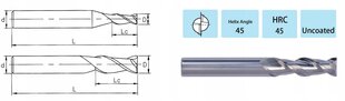 Фреза для пера из алюминия VHM 2 6 x 15 x 100 45 HRC цена и информация | Фрезы | kaup24.ee