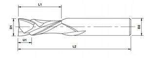 VHM 1P Down Cut 2 x 6 x 3,175 x 38 мм 45 HRC цена и информация | Фрезы | kaup24.ee