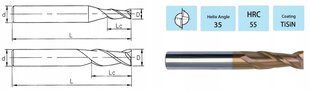 Твердосплавная фреза VHM 3 x 8 x 50 2 Feather 55 HRC TiSiN цена и информация | Фрезы | kaup24.ee