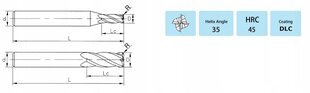 Радиусная фреза VHM для алюминия 4F 1 x R0,2 x 50 цена и информация | Фрезы | kaup24.ee