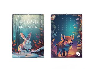 Loomade illustratsioonidega kalender 2024 PointPrint, A3, 12 pilti цена и информация | Календари, ежедневники | kaup24.ee