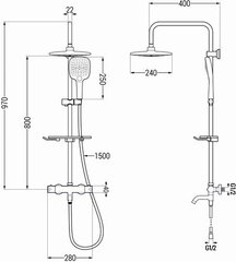 Vonios-dušo sistema su termostatu Mexen KT33, Chrome цена и информация | Душевые комплекты и панели | kaup24.ee