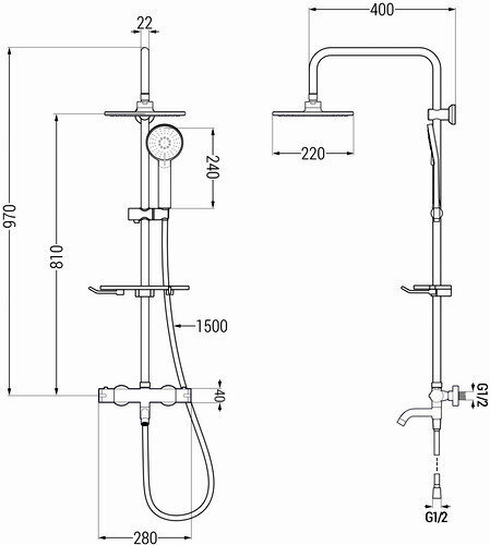 Duši- ja vannisüsteem termostaadiga Mexen KT40, White цена и информация | Komplektid ja dušipaneelid | kaup24.ee