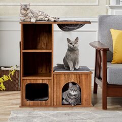 Деревянный кошачий домик Costway, коричневый, 85,5 см цена и информация | Когтеточки | kaup24.ee