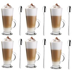 Latte kohvi tassid 310 ml, 6 tk koos pikkade lusikatega 6 tk hind ja info | Klaasid, tassid ja kannud | kaup24.ee