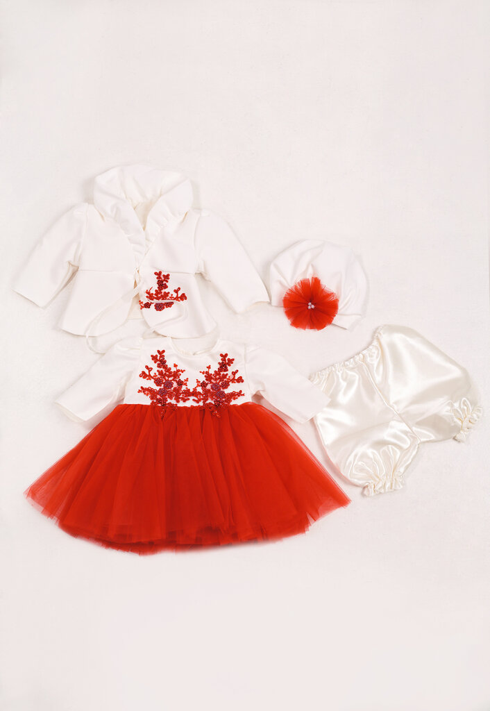 Komplekt tüdrukutele Andreeatex, valge, punane цена и информация | Seelikud ja kleidid beebidele | kaup24.ee