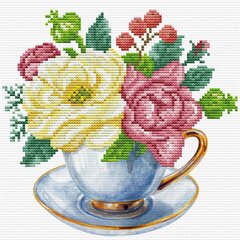 Tikkimiskomplekt Needleart World Tass lilledega, 22x22 цена и информация | Принадлежности для вышивания | kaup24.ee