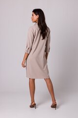 B258 Платье-рубашка с карманами и поясом - бежевый цена и информация | Платья | kaup24.ee