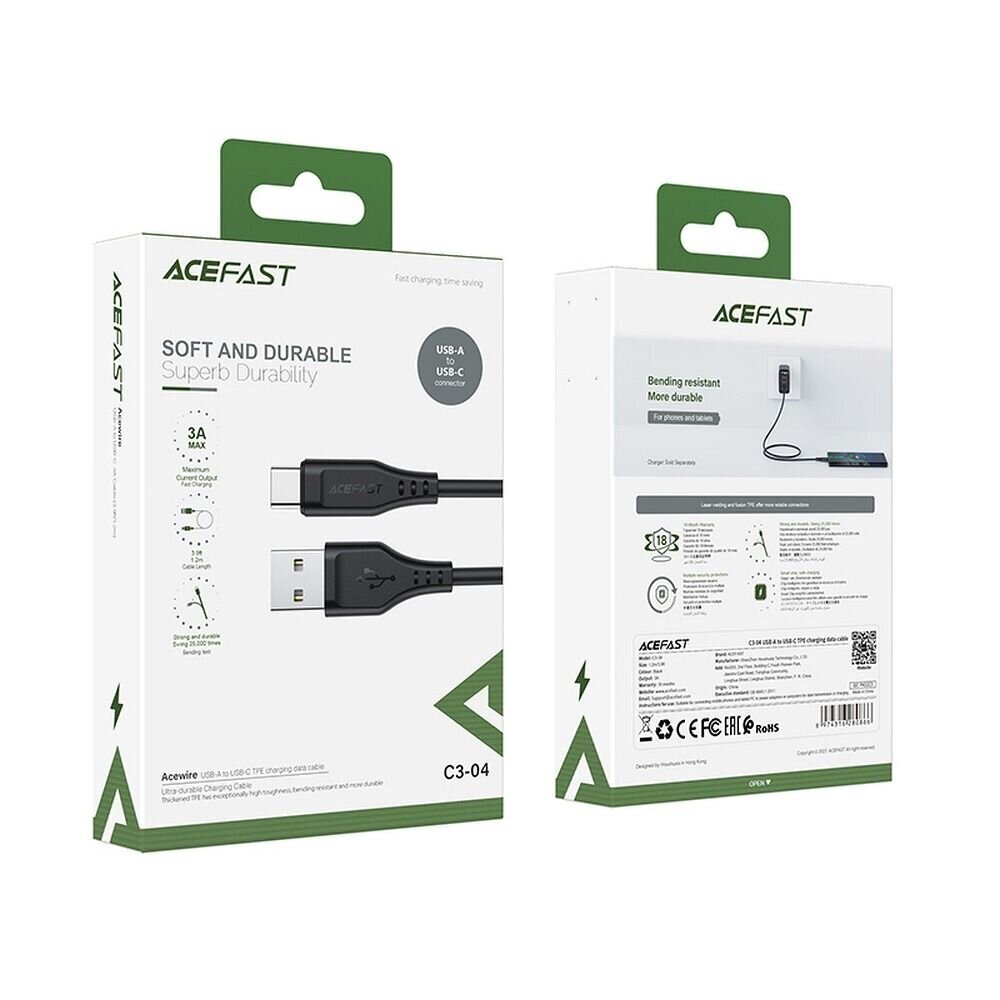 Acefast USB to Lightning 3A C3-04 (1,2m), valge hind ja info | Mobiiltelefonide kaablid | kaup24.ee