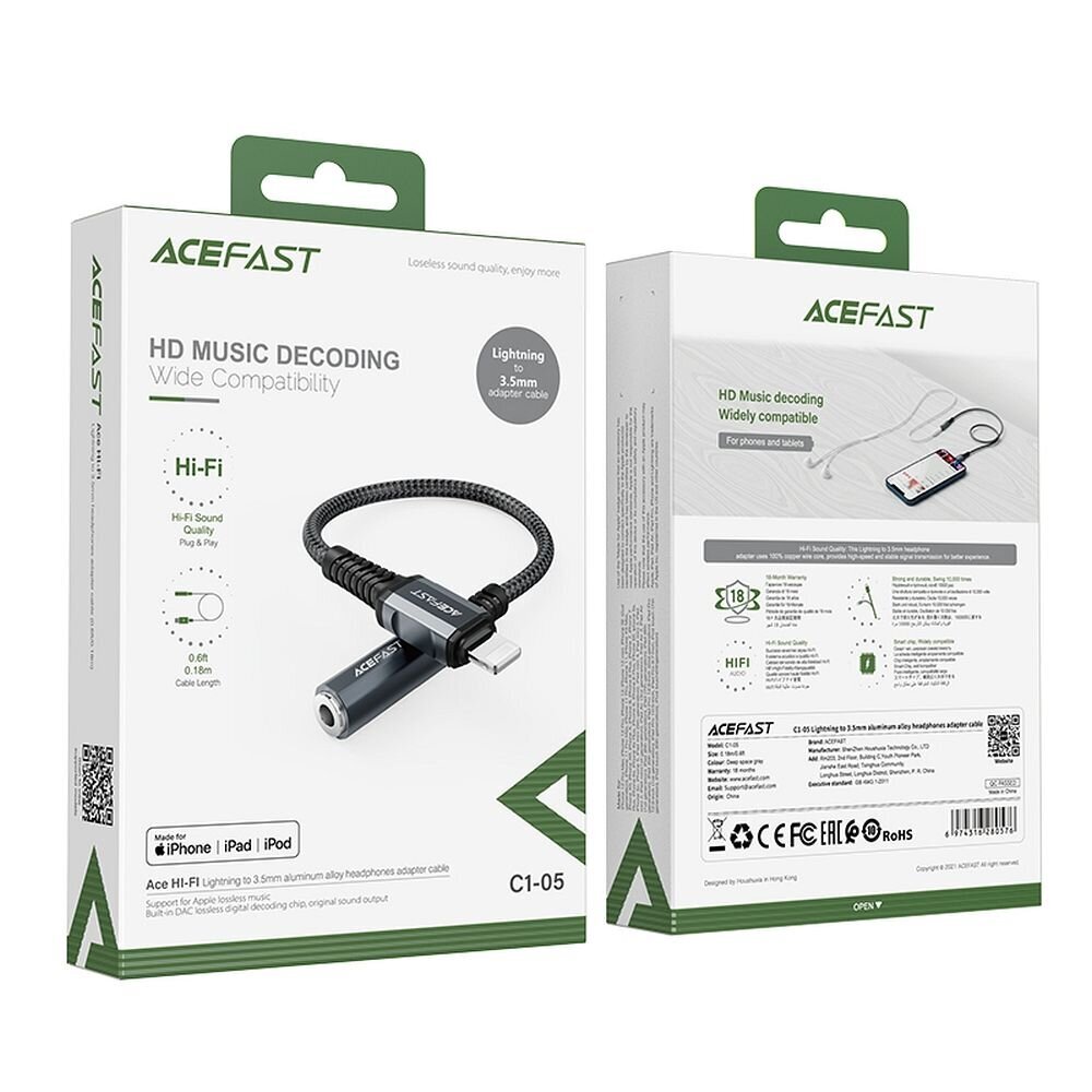 Acefast audio Lightning 8-pin - Jack 3,5mm C1-05 18 cm цена и информация | Mobiiltelefonide kaablid | kaup24.ee