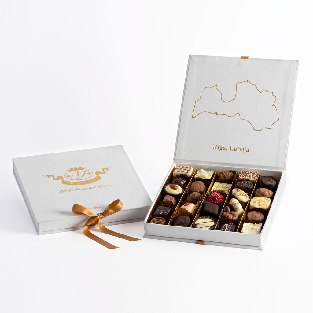 Belgia šokolaadide assortii valges sametkarbis AJ Chocolate House hind ja info | Maiustused | kaup24.ee