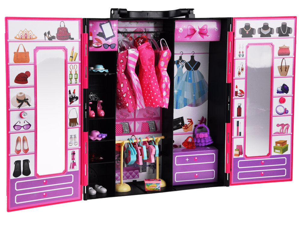 Nukk ja riidekapp aksessuaaride komplektiga, roosa hind ja info | Tüdrukute mänguasjad | kaup24.ee
