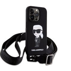 Karl Lagerfeld Liquid Silicone Crossbody Ikonik Case for iPhone 15 Pro Max Black цена и информация | Чехлы для телефонов | kaup24.ee